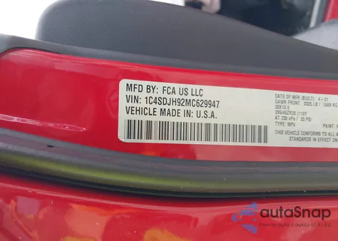 2021 Dodge Durango Srt Hellcat Awd z USA, uszkodzony, nr VIN 1C4SDJH92MC629947